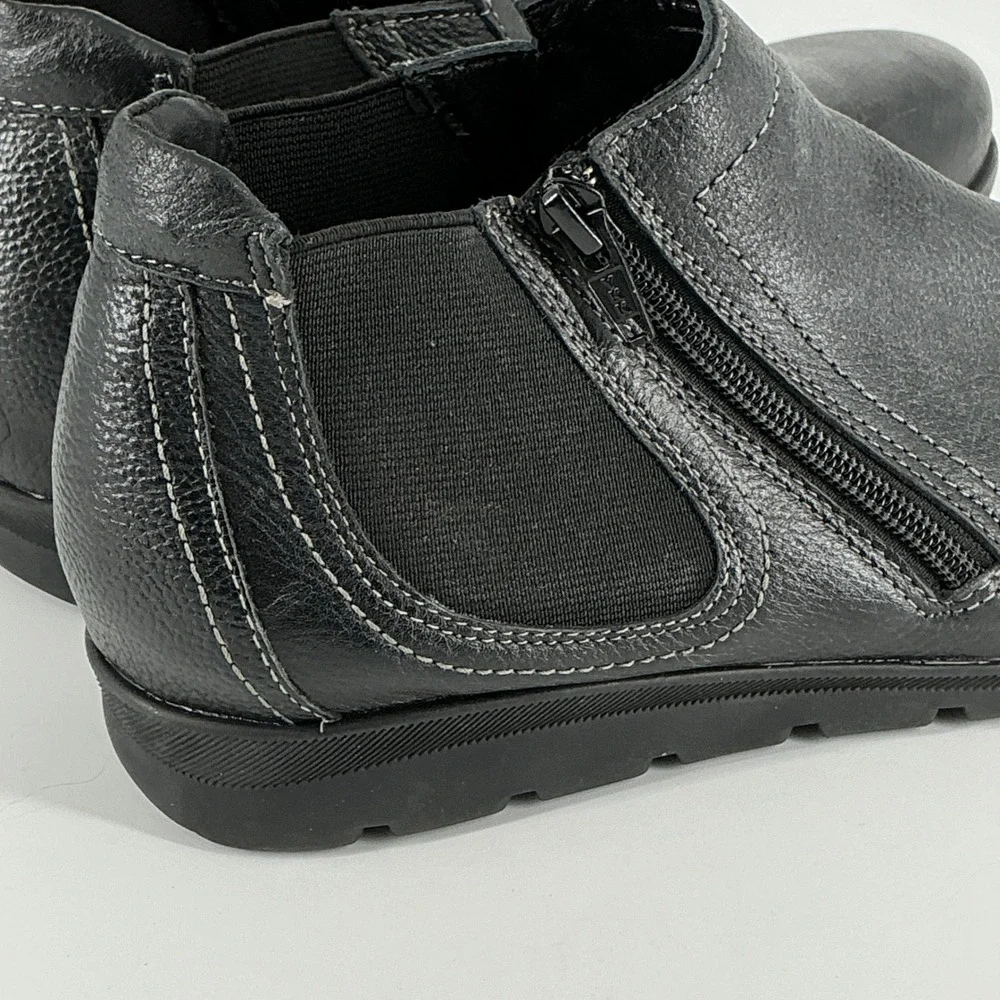 David Tate Size 7.5 Black Leather Ankle Bootie Side‎ Zip Boots Pia